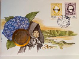 ENVELOPPE AVEC PIECE - AZOREN - 1985