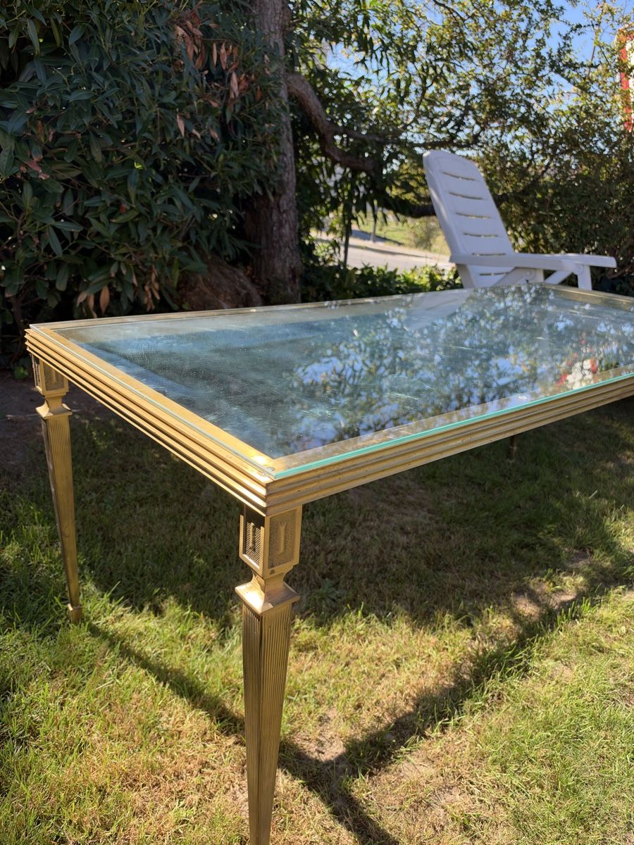 Tische: Couchtisch mit Glasplatte und Messinggestell – Gebraucht aus Marly von lot_s7fx 3