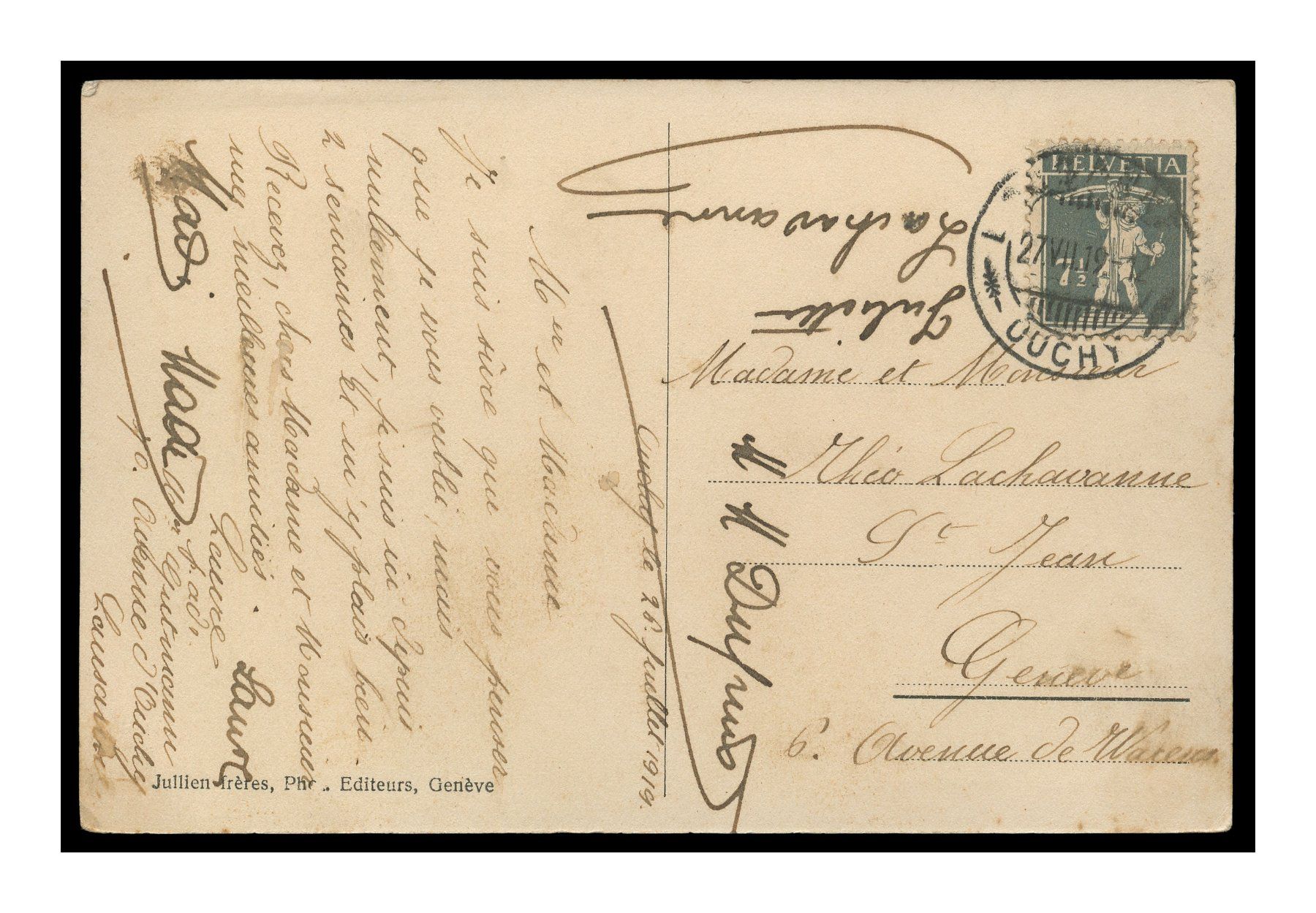 Cartoline postali: LAUSANNE - 1919 "Ouchy / Lac Léman" – Usato da Onex venduto da gonsla01 1