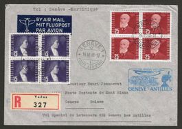 1948 : Spezialflug Genf - Antillesn mit FL Marken