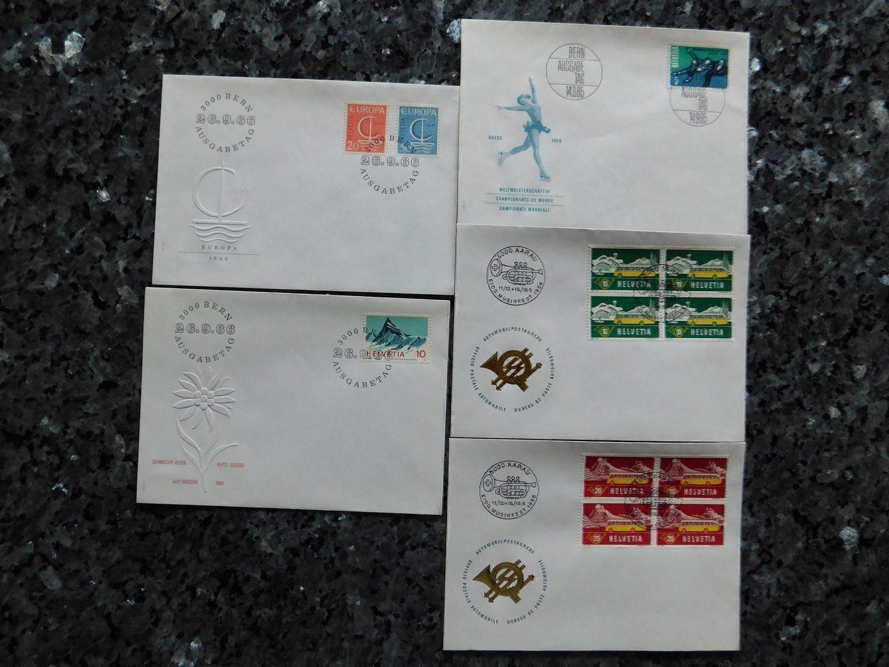 Alle Briefmarken: Ersttagsbriefe 1966 , 5 Stück – Gebraucht aus Biberstein von Tschiertschen