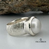 Unikate Silber Ring 925 mit Perle Grösse 59