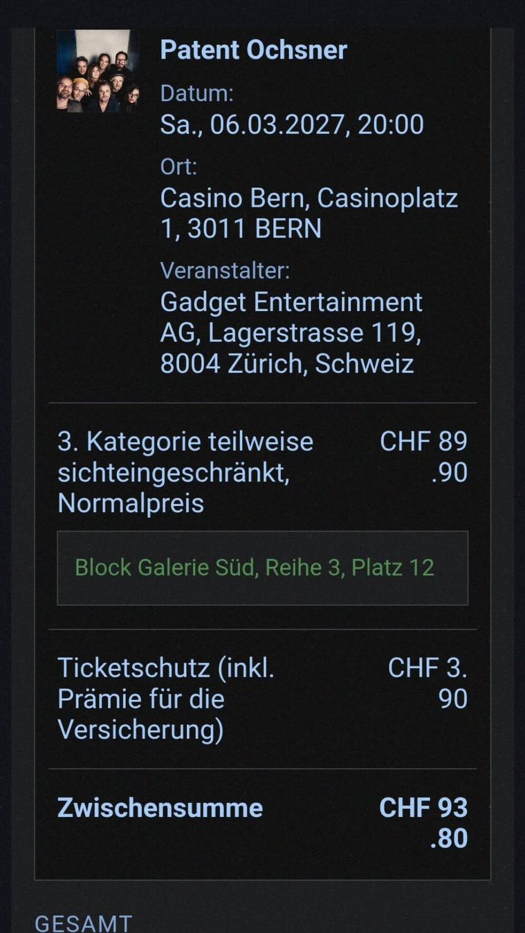 Tickets: Patent Ochsner, Casino Bern, 6.3.27 – Neu (gemäss Beschreibung) aus Worb von helene_81 1