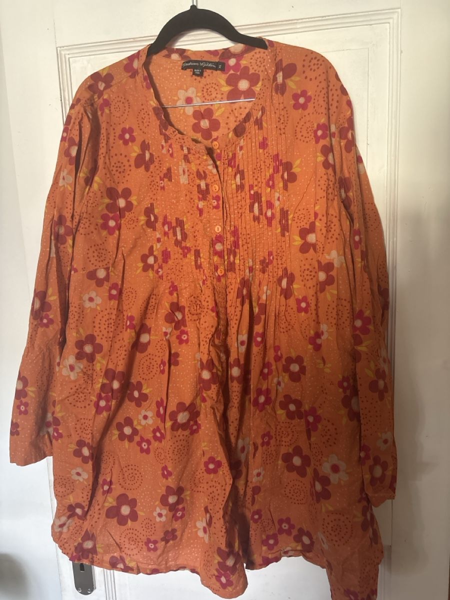 Gudrun Sjöden Tuniche: Gudrun Sjödén Tunika Blumenmuster Orange XL – Usato da Affoltern am Albis venduto da Cmara
