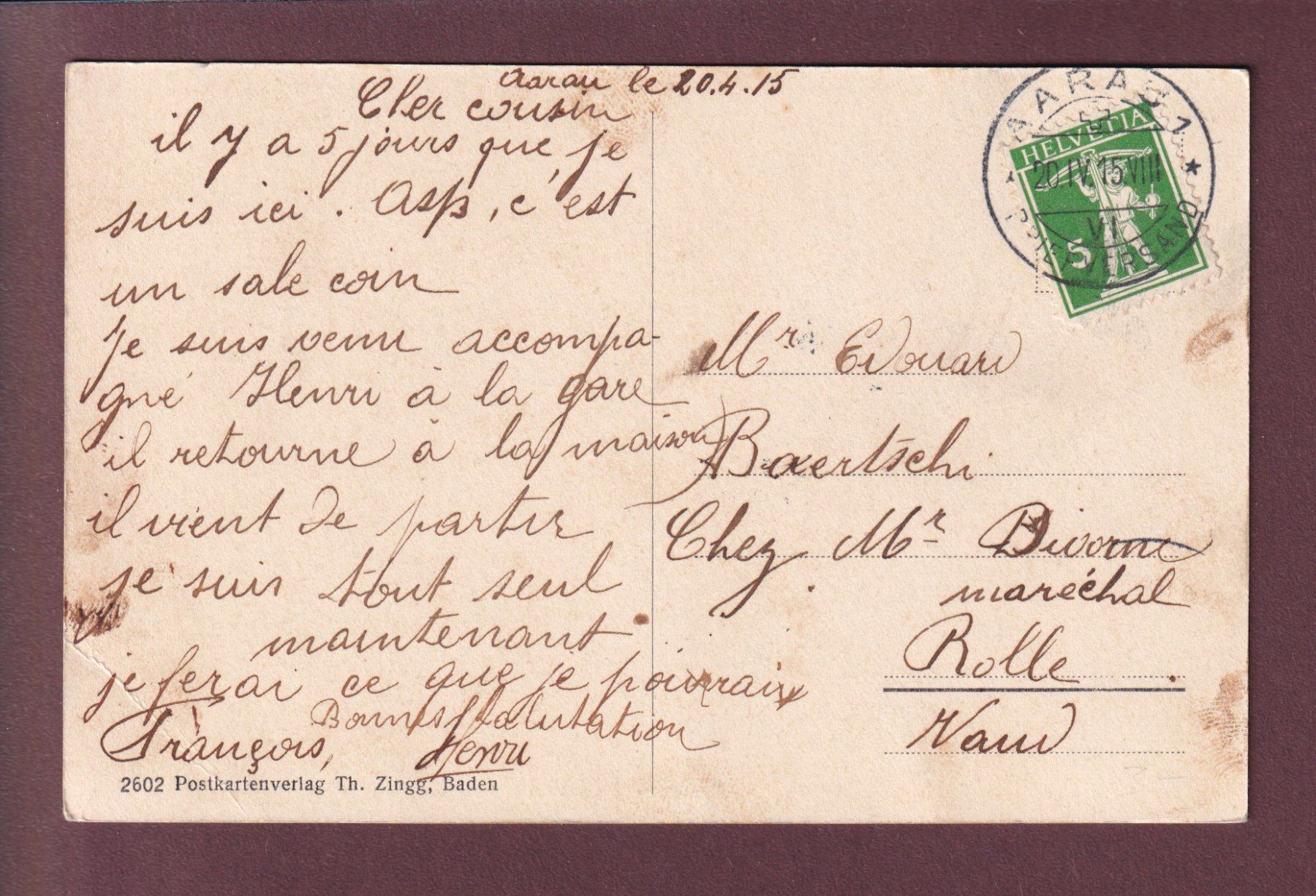 Ansichtskarten: AARAU - Kaserne - 1915 // Eckbug // – Gebraucht aus Pully von nicecards 1