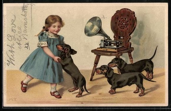 Cartes postales: Litho Kleines Mädchen tanzt mit Dackel  – D'occasion à Berlin par bartko-reher
