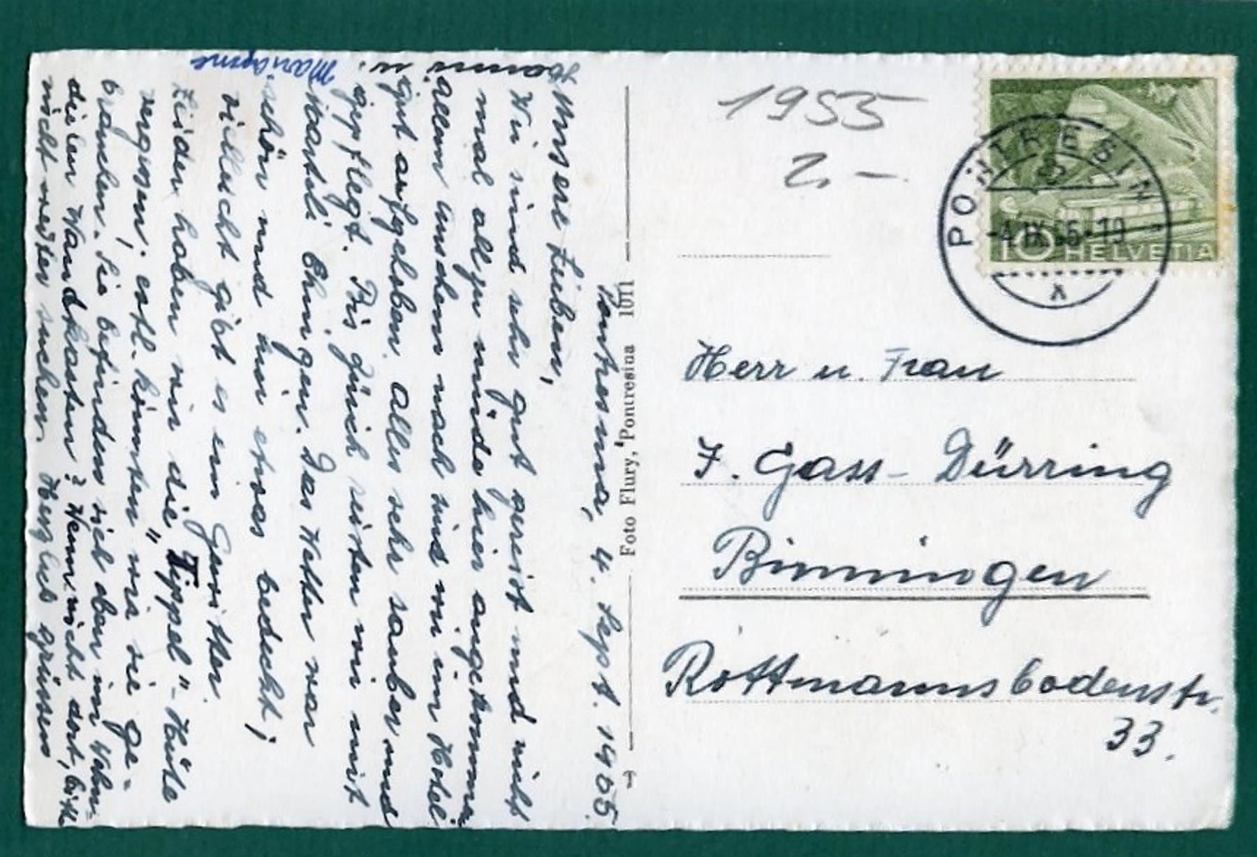 Cartoline postali: Pontresina, 1955. gelaufen – Usato da Sargans venduto da Hausi1951 1
