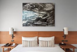 Abstrakte Wolkenmalerei, Tinte auf Leinwand,100x150cm