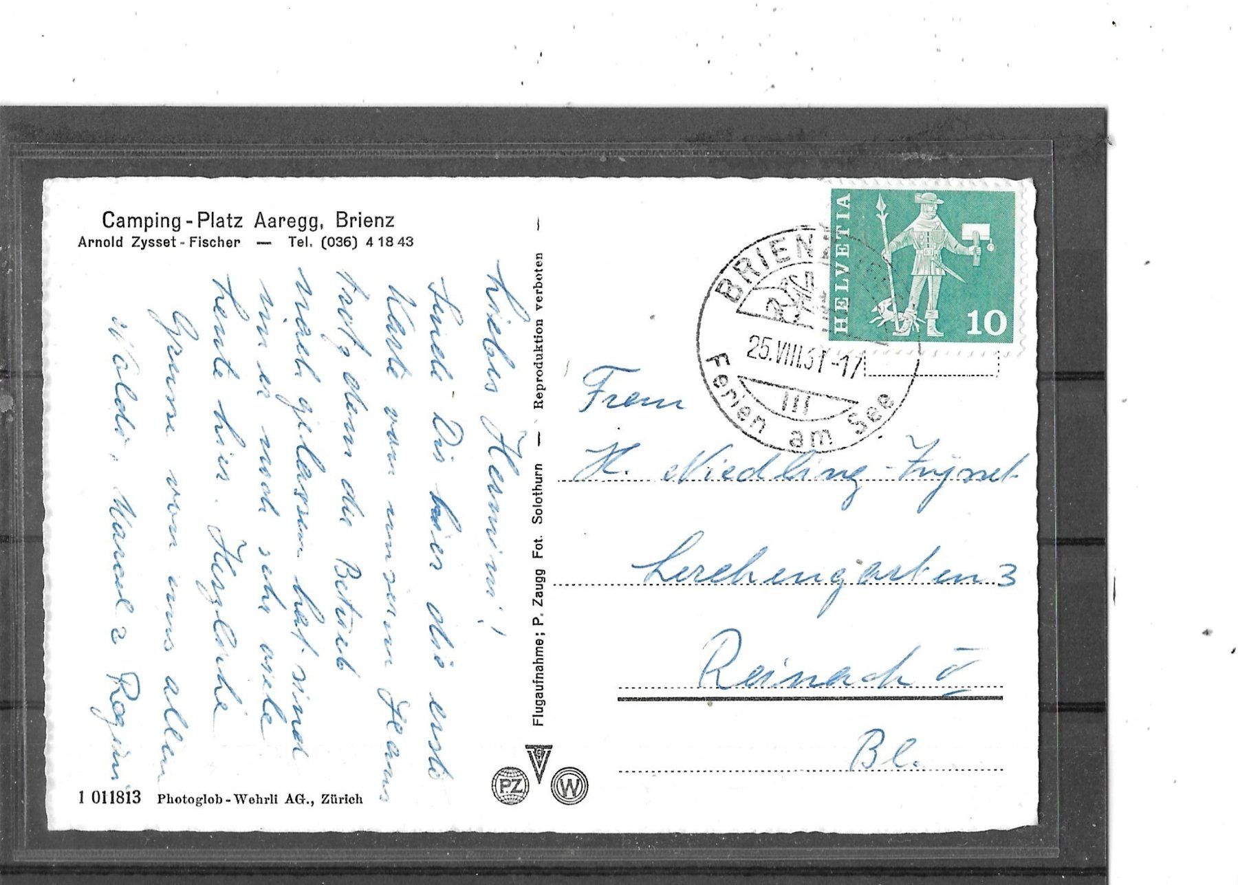 Ansichtskarten: BE Brienz 1961 Camping-Platz Aaregg – Gebraucht aus Schocherswil von Wilare 1