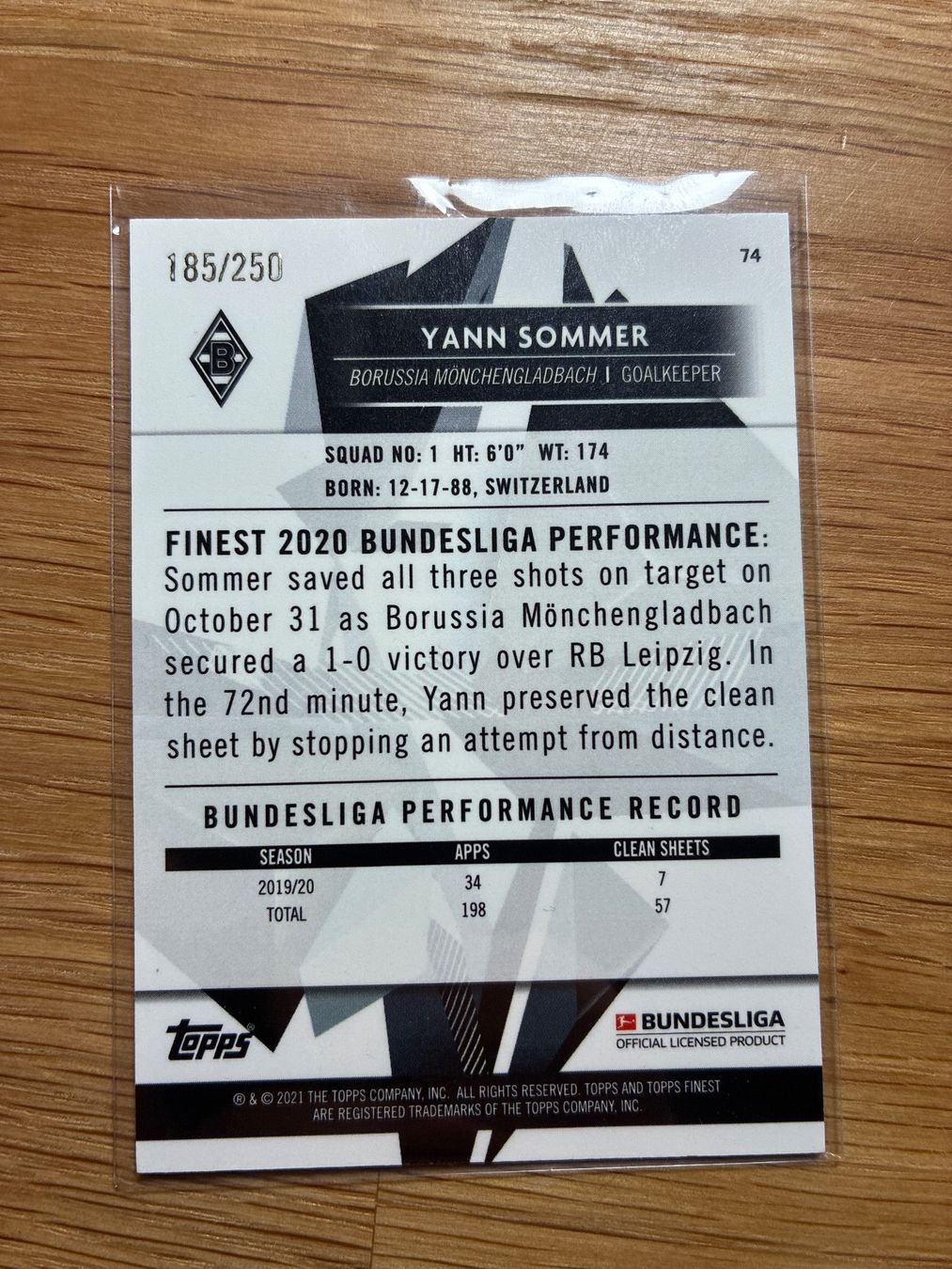 Topps Carte collezionabili: Topps Finest Yann Sommer /250 – Usato da Wangenried venduto da Garagara 1