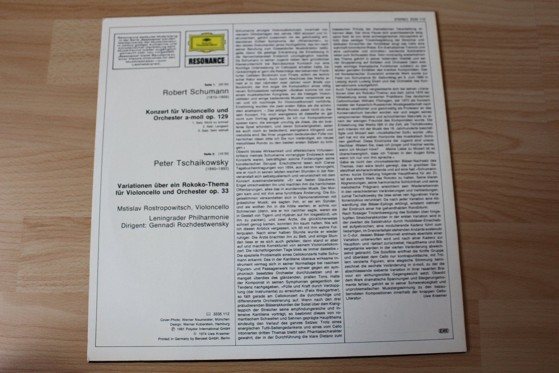 Schallplatten: Schumann, Tschaikowsky: Cellowerke - Rostropowitsch☯️ – Gebraucht aus Möriken AG von Klassikschallplatten 2