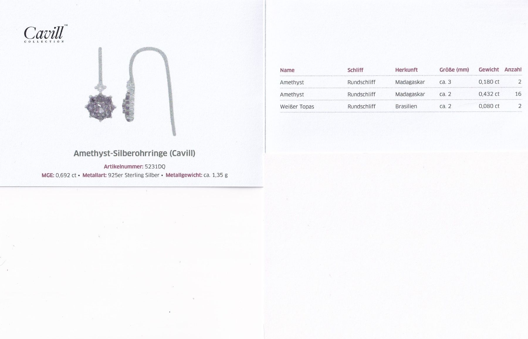 Boucles d'oreille: Echtschmuck: Amethyst-Silberohrhänger – Neuf (Voir description) à Zuchwil par maumauchi 1