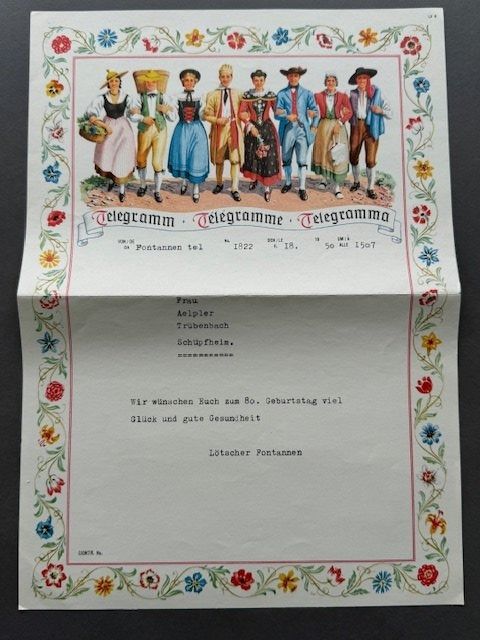 Ansichtskarten: Telegramm Geburtstag Grusskarte 1950 – Gebraucht aus Honau von sainj