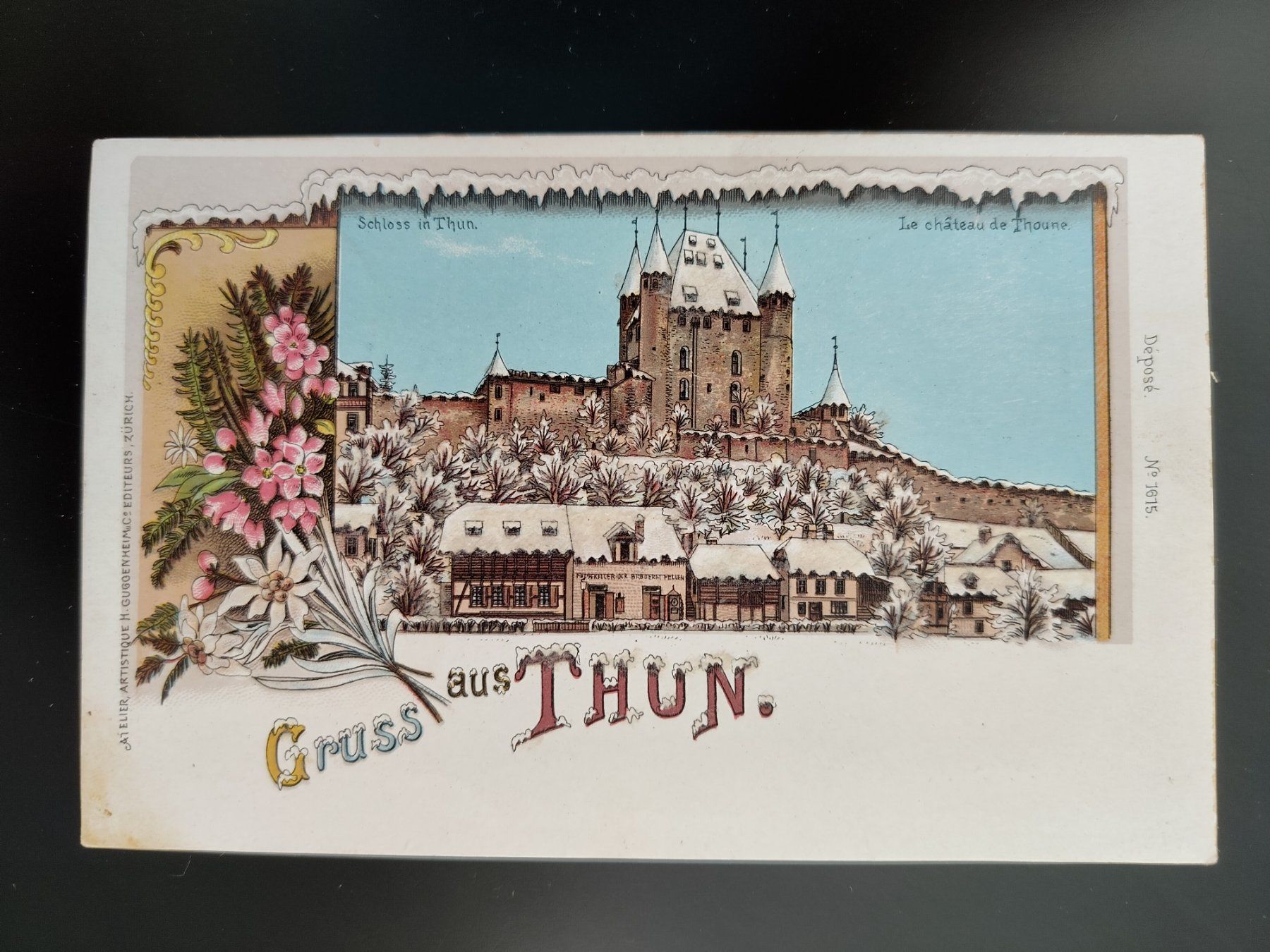Cartoline postali: Gruss aus Thun Schloss mit Schnee dat. 1901 – Usato da Ohmstal venduto da Lebensfreude05