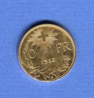10 Fr. 1913 Vreneli Top Stgl Gold