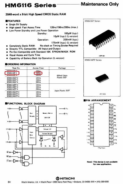 HM6116P-3 2048-word x 8-bit High Speed CMOS Static RAM (Neu und ...