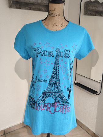 T-Shirt EVERLASTING Paris Eiffel Turm blau Grösse M