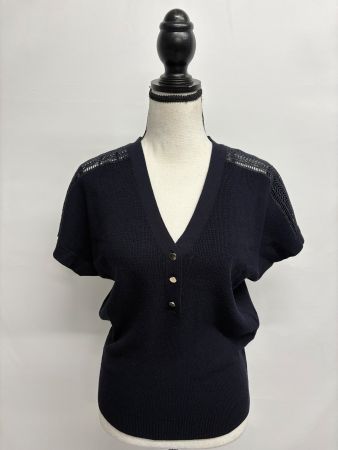 Morgan Feinstrick Shirt XS mit Knöpfen V-Ausschnitt blau