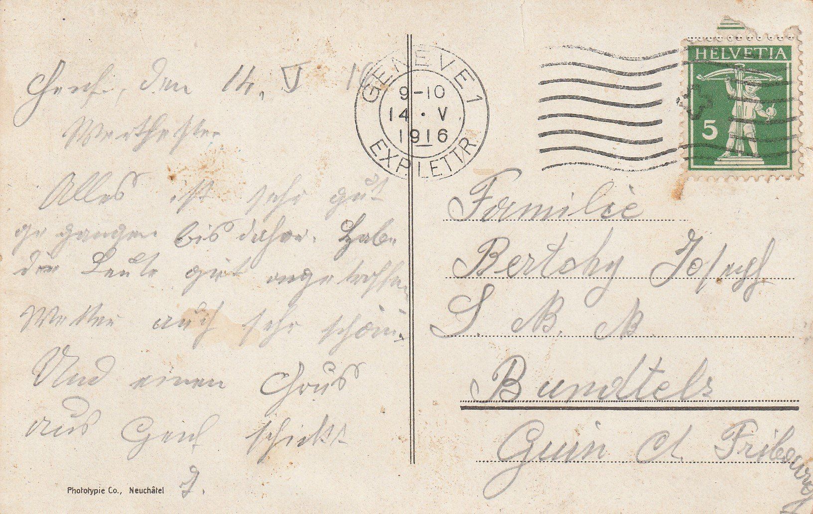 Ansichtskarten: AK Genève gel. 14.5.1916 – Gebraucht aus Fribourg von schnalla92 1