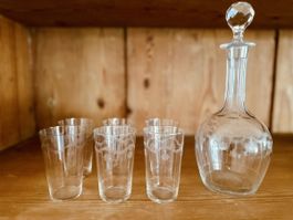 Elegantes Kristall Karaffe-Set, 7-teilig, Vintage Design.