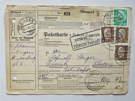 DR - Paketkarte 1933 - TÜBINGEN > ZÜRICH