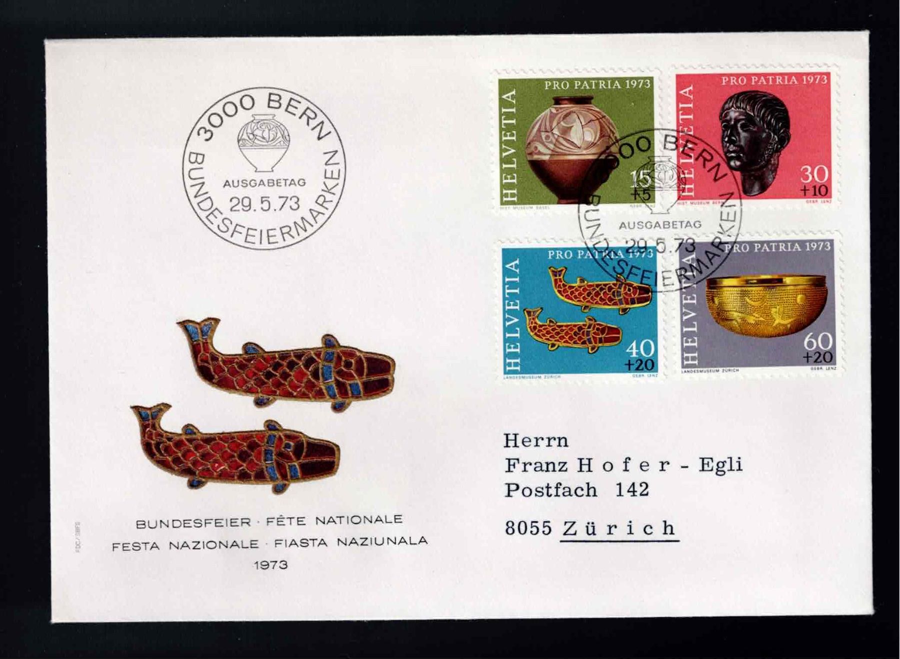 Tutti i francobolli: CH FDC Pro Patria Satz 1973 – Usato da Koblenz venduto da Markenhimmel