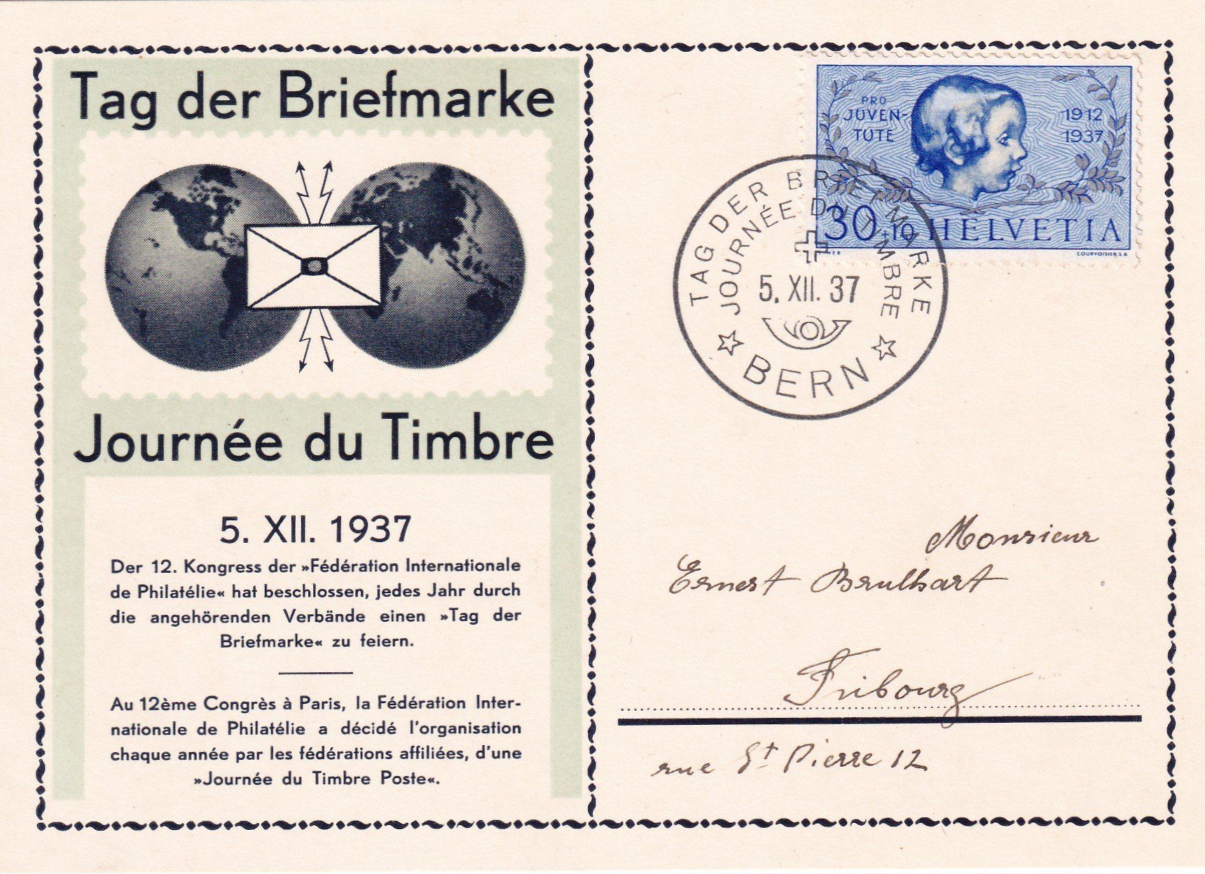 Tutti i francobolli: Tag der Briefmarke 1941 Bern 5.12.1937 – Usato da Birsfelden venduto da chr_yq2g