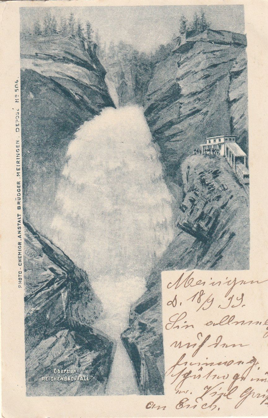 Cartoline postali: Ansichtskarte Reichenbachfall gelaufen 1899 gebraucht – Usato da Rupperswil venduto da Ema10