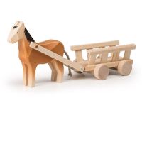 Trauffer Pferd m. Wagen, Holz, 28cm, neu
