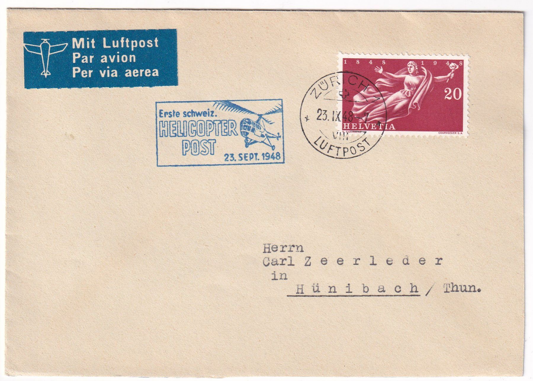 Tutti i francobolli: Flugpostbrief Sonderflug 1948 – Usato da Neuchâtel venduto da karlpierrino