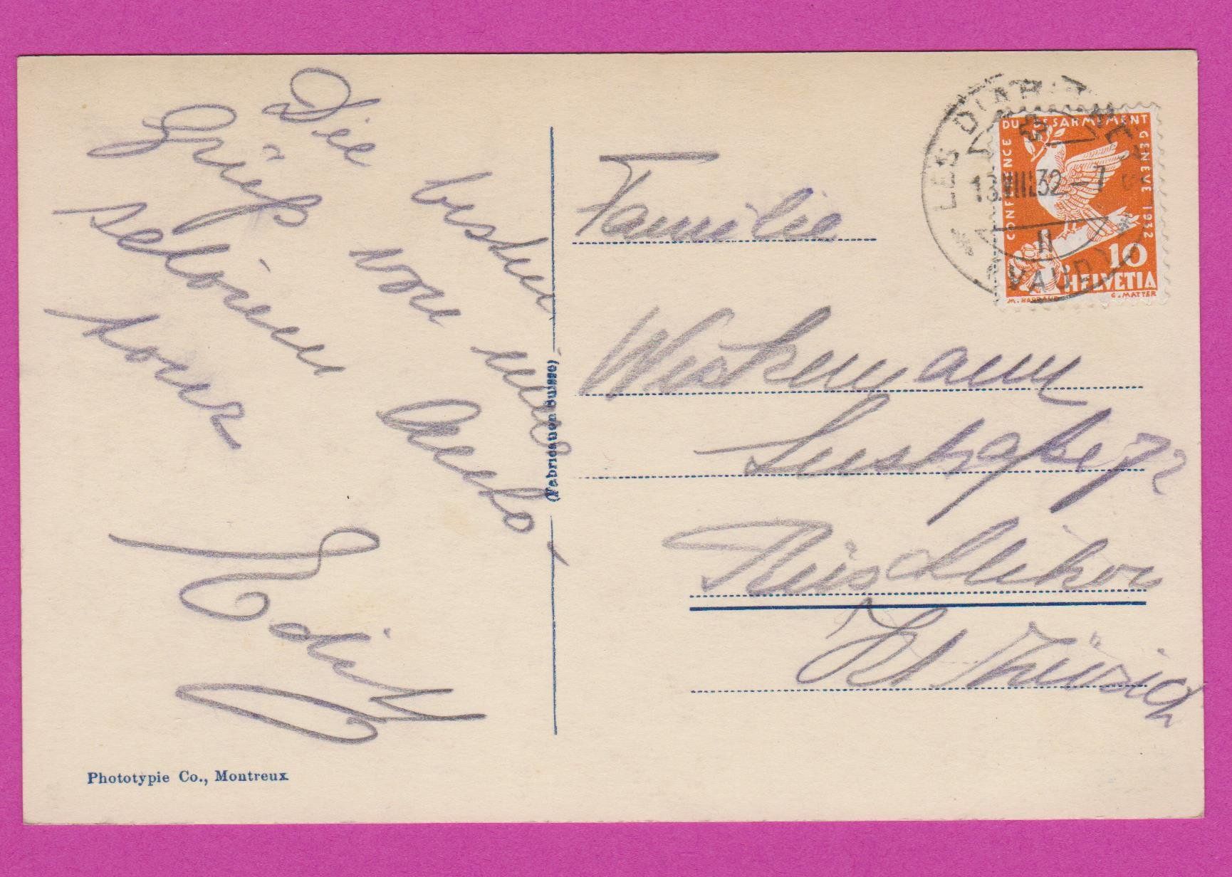 Cartoline postali: Les Diablerets  :  alte Ansichtskarte von 1932 – Usato da Vitznau venduto da Ropaku 1