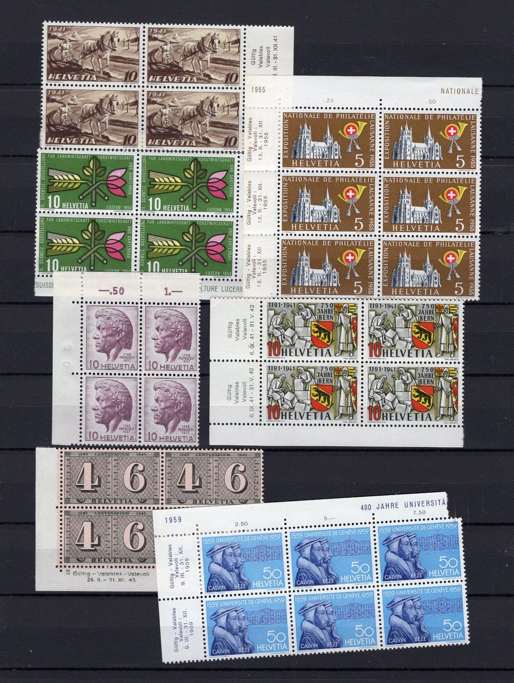 R2217 / 11 blocs de 4 ou de 6 neufs XX 1941-1959 (D'occasion) à Ste-Croix pour CHF 10 – avec