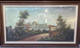 Quadro paesaggio e bassorilievo Madonna
