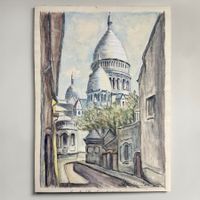 Aquarelle originale Sacré-Cœur Montmartre Paris 1960 signée