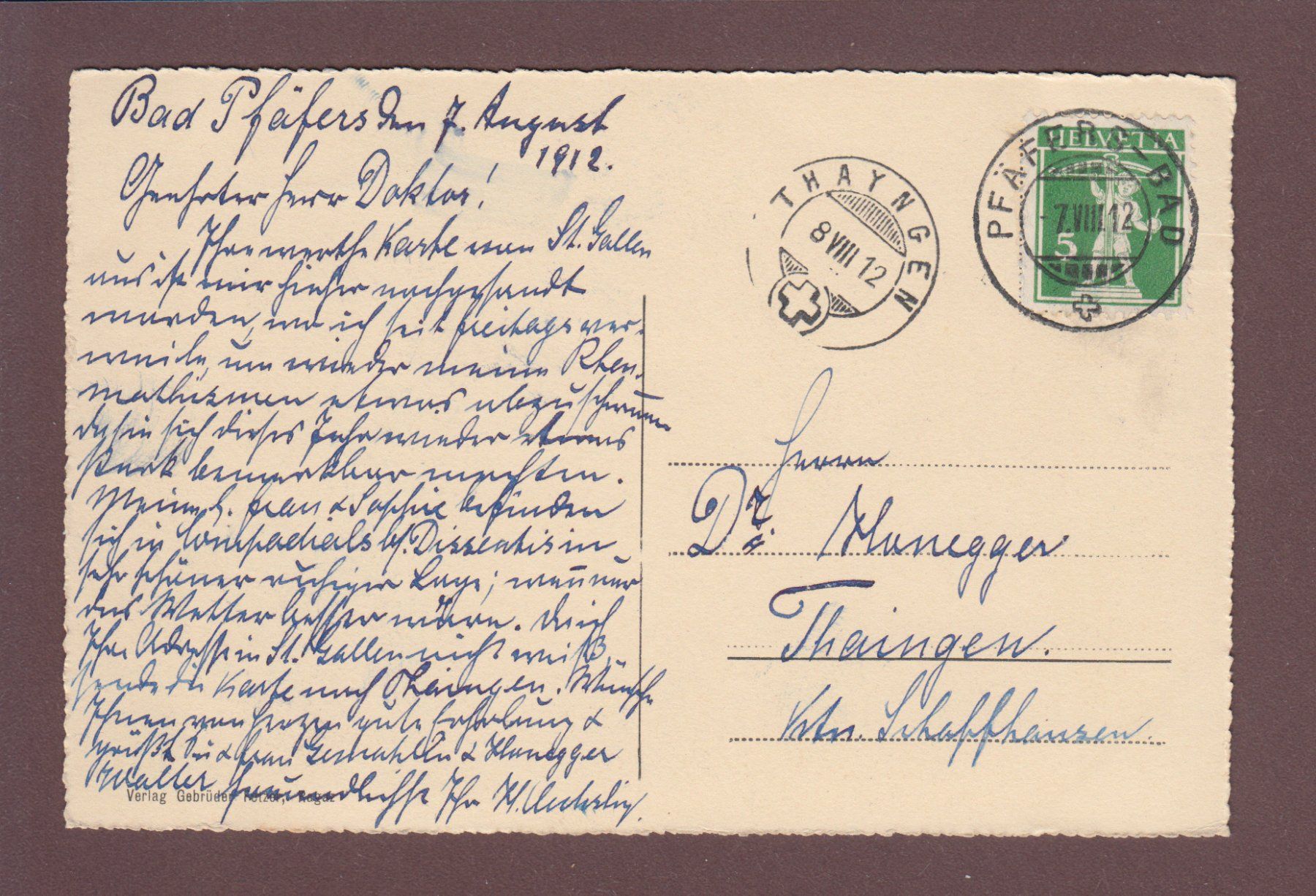 Cartoline postali: Weg nach BAD PFÄFERS - 1912 – Usato da Pully venduto da nicecards 1