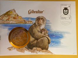ENVELOPPE AVEC PIECE - GIBRALTAR - ANNEE 80