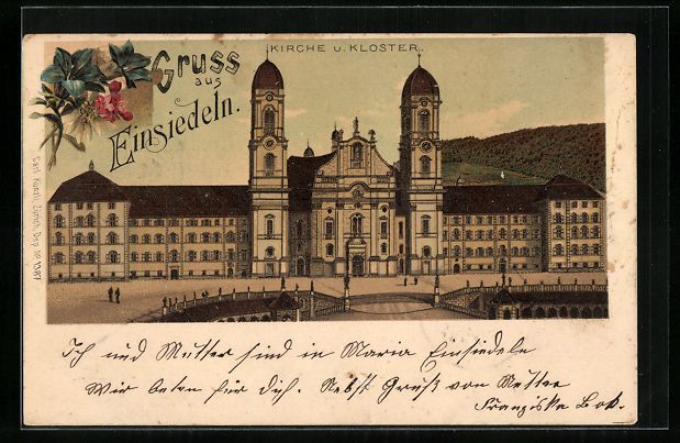 Ansichtskarten: AK Einsiedeln, Kirche und Kloster, 1899 – Gebraucht aus Berlin von bartko-reher