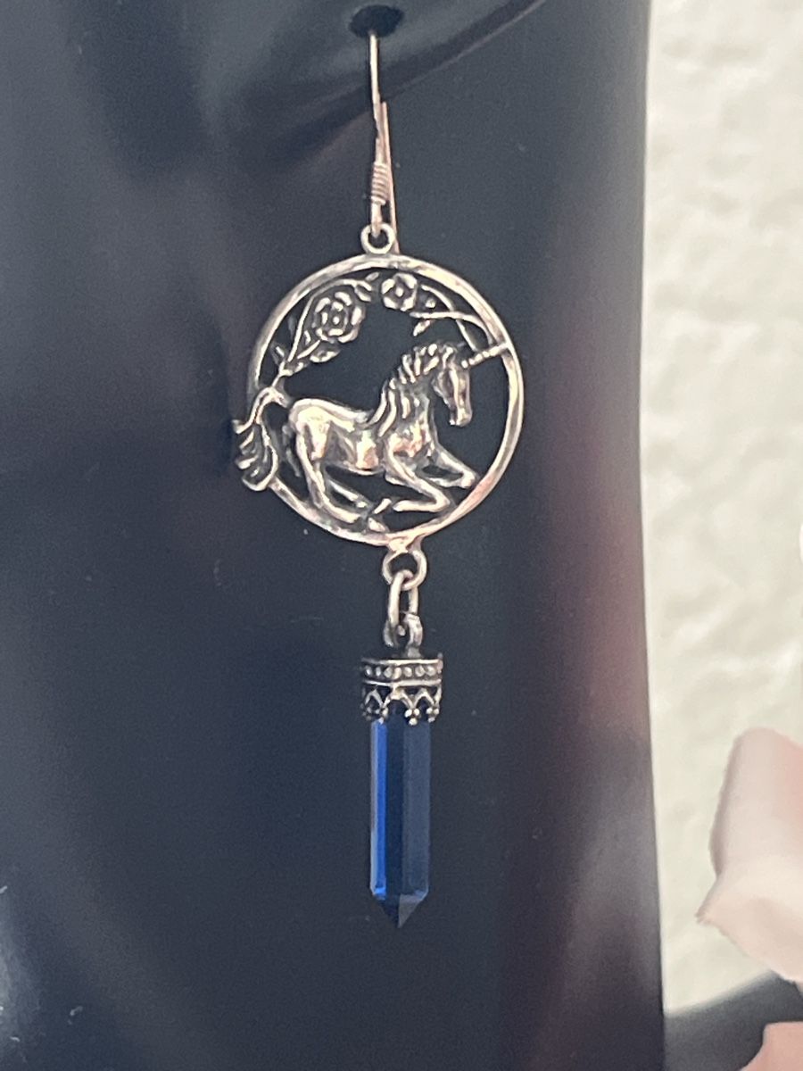 Boucles d'oreille: Silber Ohrhänger Einhorn mit blauem Stein – D'occasion à Seon par Sunny-Schmuck78 1