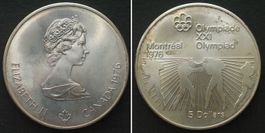 KANADA 5 Dollars 1976, OLYMPIA MONTREAL, Silber unz