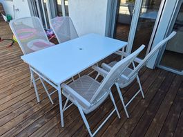 Metall-Gartentisch (klappbar) + 4 Klappstühle (auch einzeln)