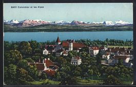 AK Colombier /NE, Panorama et les Alpes