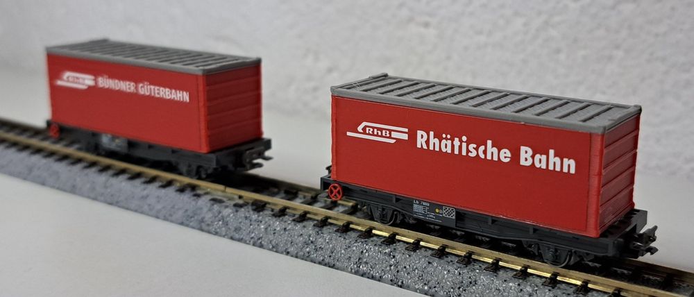 RhB Rhätische Bahn 2 x Container Güterwagen Spur N Neu OVP (Neu (gemäss ...