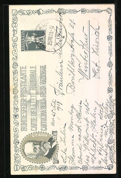 Cartoline postali: Schweizer Bundesfeier 1919, Gottfried Ke – Usato da Berlin venduto da bartko-reher 1