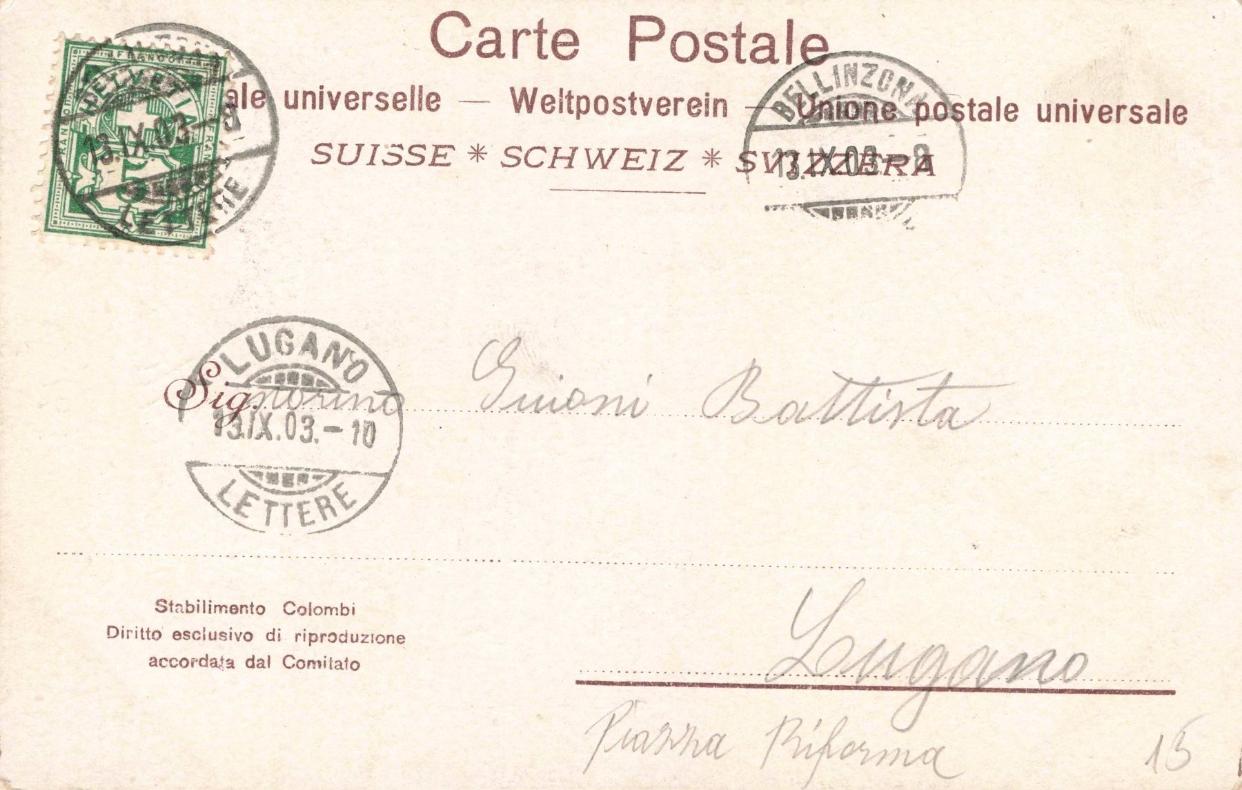Cartoline postali: Bellinzona – Usato da Biasca venduto da Blenio71 1