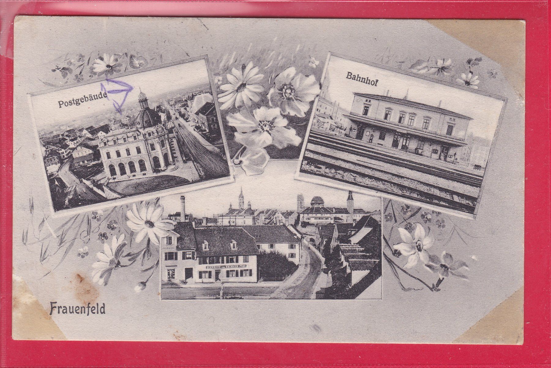 Cartoline postali: FRAUENFELD, 4.1.1908, BAHNHOF, POSTGEBÄUDE, BIERHAUS – Usato da Oberrieden venduto da Gebirgsstelze