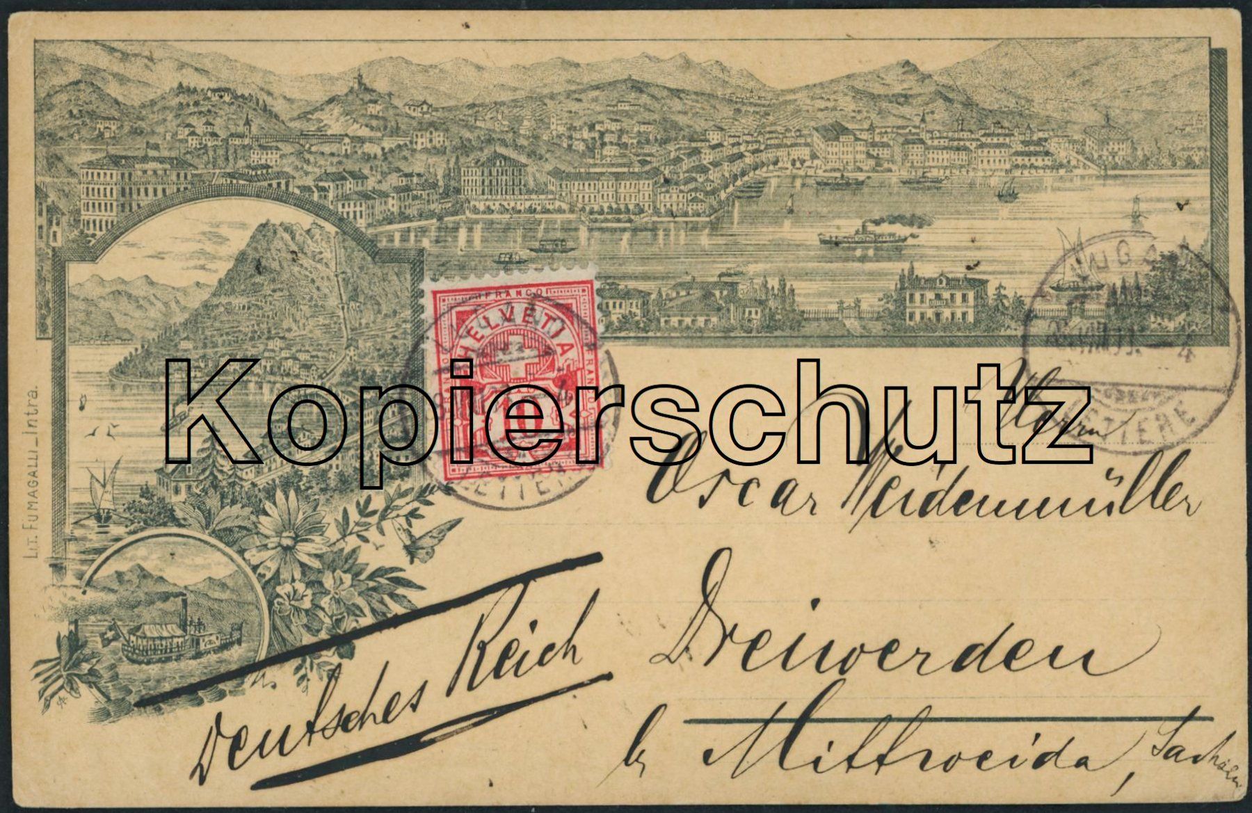 Cartoline postali: TIS Lugano - Litho - AK Vorläufer 1893 – Usato da Schindellegi venduto da leecollect
