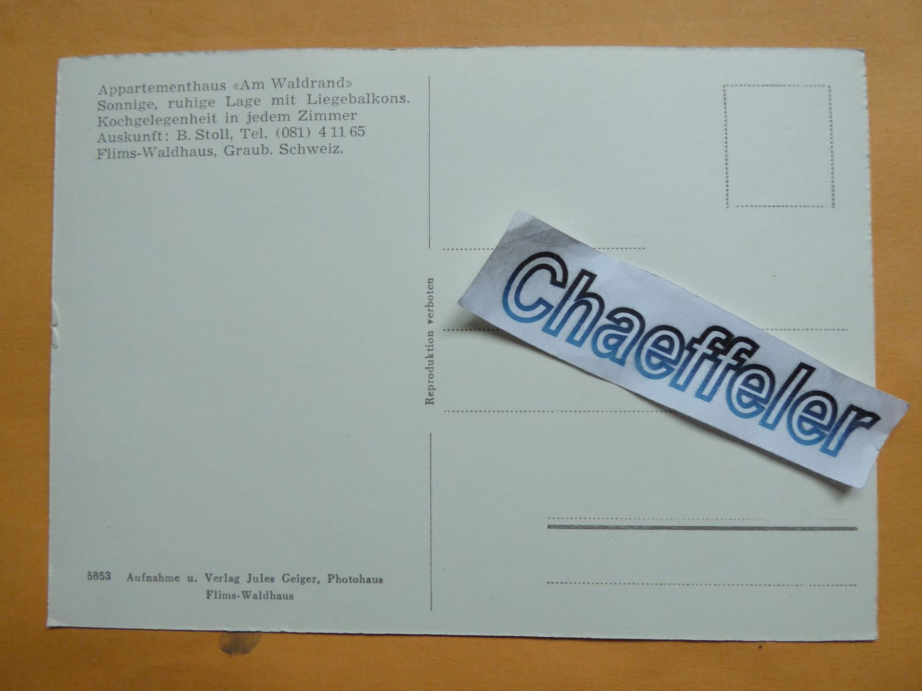 Cartes postales: Flims - Waldhaus, Appartementhaus – Neuf (Voir description) à Zürich par Chaeffeler 1