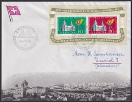 1955, W35 LAUSANNE-Block auf Brief illustriert. Kat: 100.-++