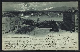Mondschein-AK Genève, Place des Alpes
