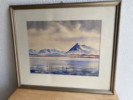 Aquarell, Thunersee mit Niesen, gerahmt